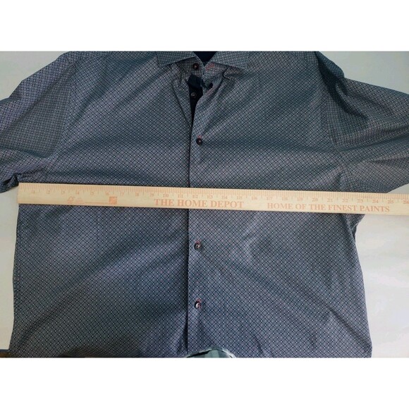 Mens Button Front Shirt Xl Geometric Print Collared Blu By Polifroni Lightweight - Picture 8 of 11